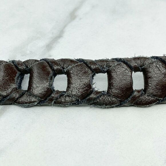 Vintage Brown Woven Leather Belt Silver Buckle Medium (M) ✨ - Picture 4 of 10